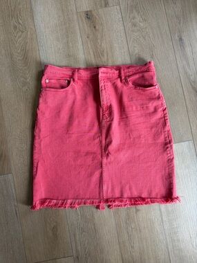 GAP Pink Denim Frayed-Hem Mini Skirt